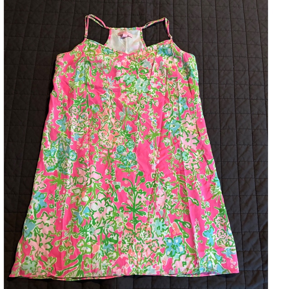 Lilly Pulitzer Southern Charm Dusk Dress 100%Silk Racerback‎ Womens Small